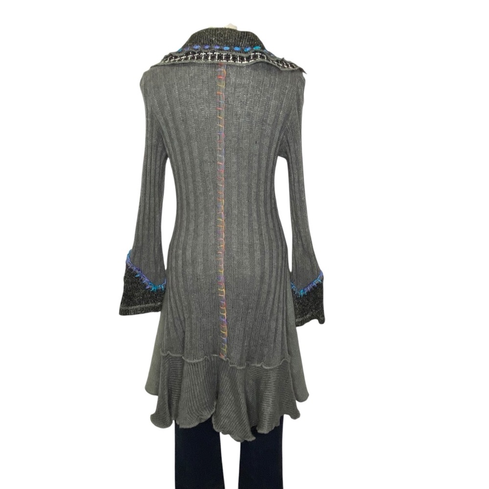 SIONI Long Cardigan Sweater Jacket Buttons Wide Collar Wool Y2K Artsy Medium - Picture 9 of 16
